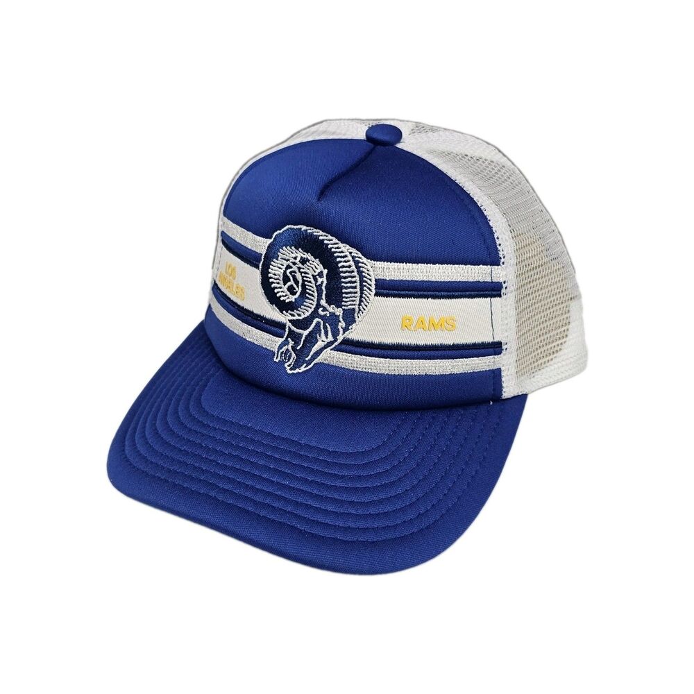 Youth Size Mitchell & Ness Royal Los Angeles Rams Stripe Trucker Adjustable Hat